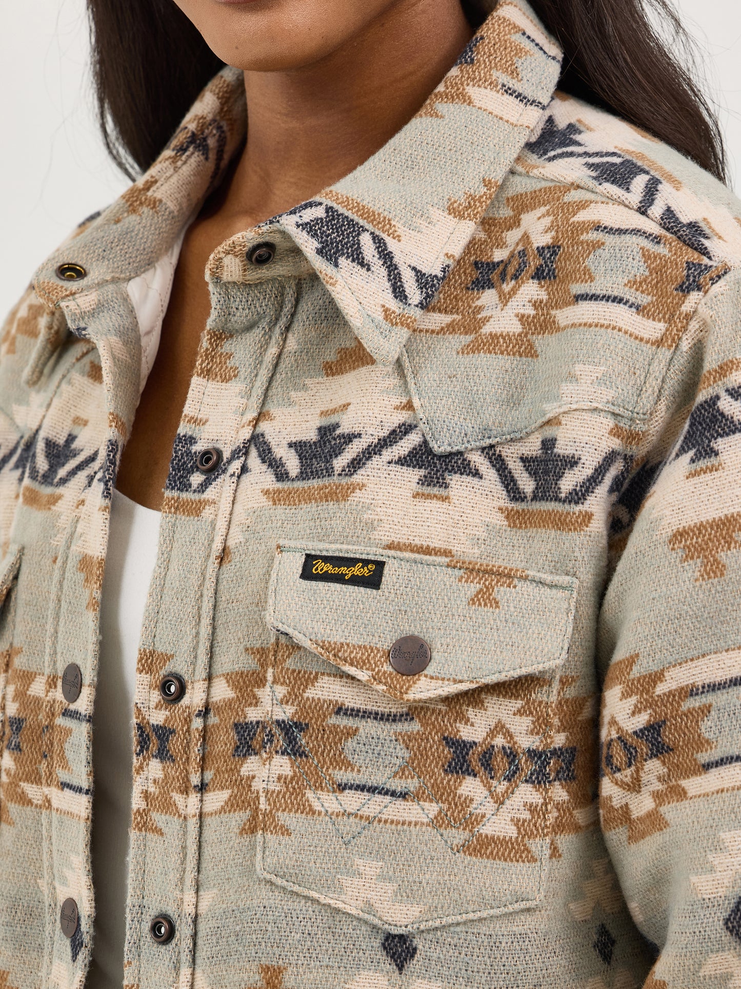 112368299 Women's Retro Quilted Lined Jacquard Shacket by Wrangler