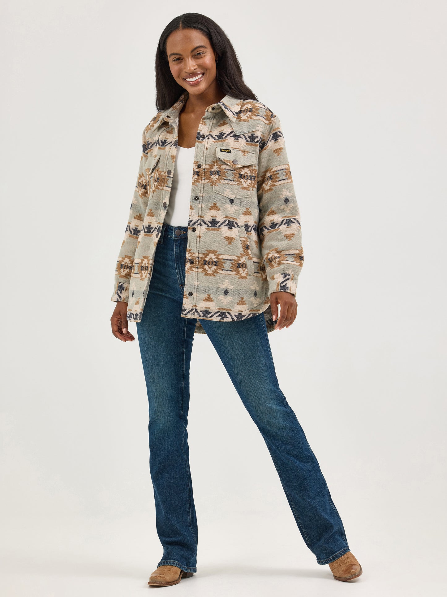 112368299 Women's Retro Quilted Lined Jacquard Shacket by Wrangler