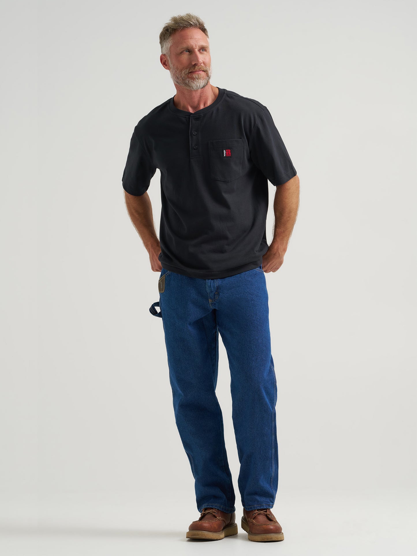 112375077 Men's Riggs Short Sleeve Henley in Black by Wrangler