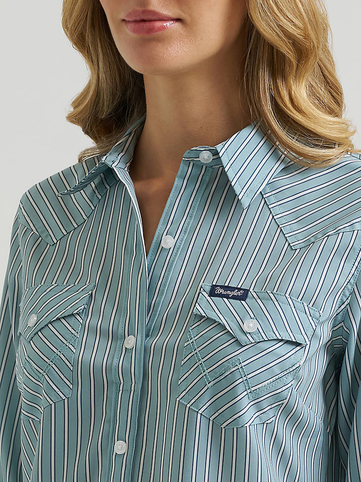 Wrangler Women's Aria Performance Shirt - Green Stripes - alternate view