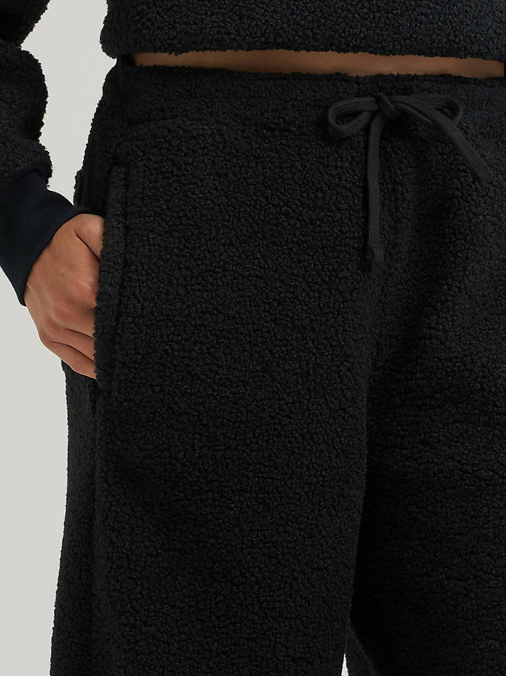 Wrangler Women's Lainey Wilson Preshow Sherpa Sweatpant in Midnight - drawstring waist detail