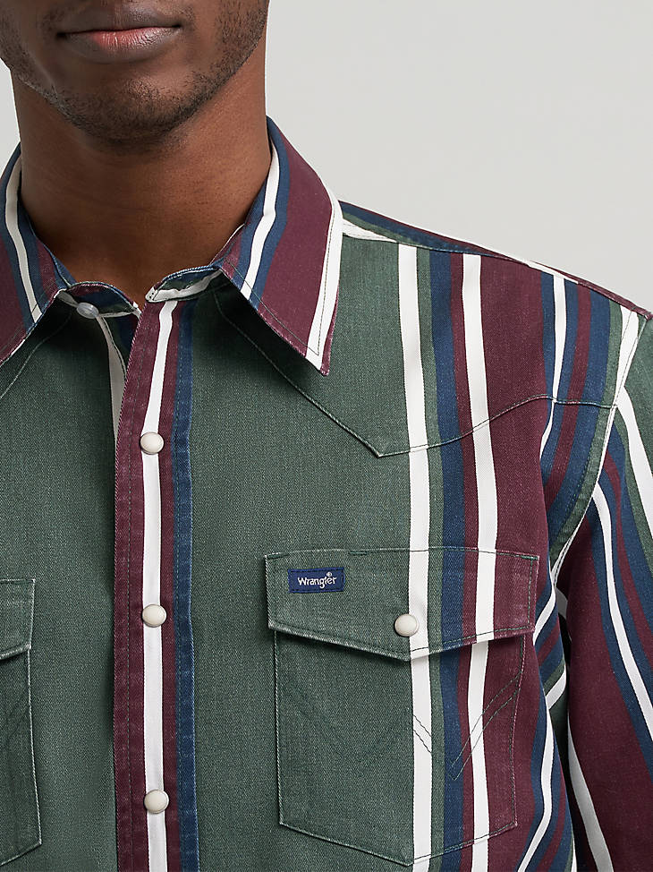 Wrangler Men's Vintage-Inspired Brushpopper Western Snap Workshirt - Field Olive - alternate view