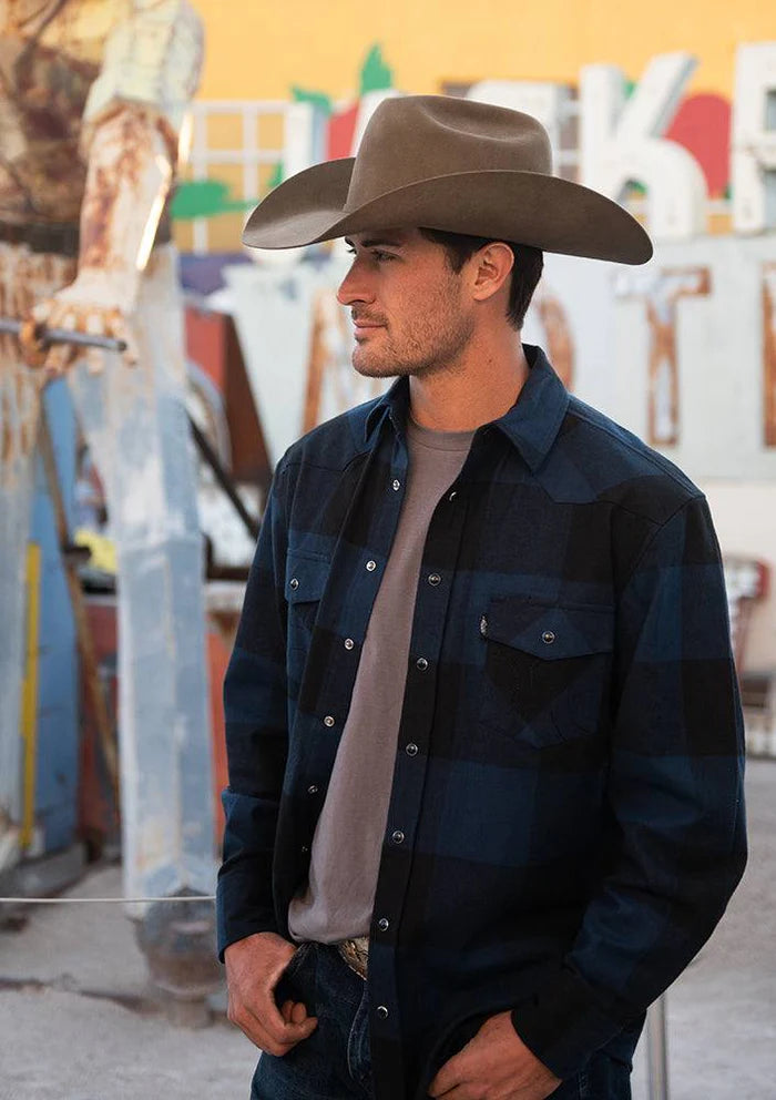 HF1002NVBK Men's Flannel Long Sleeve Snap by Hooey
