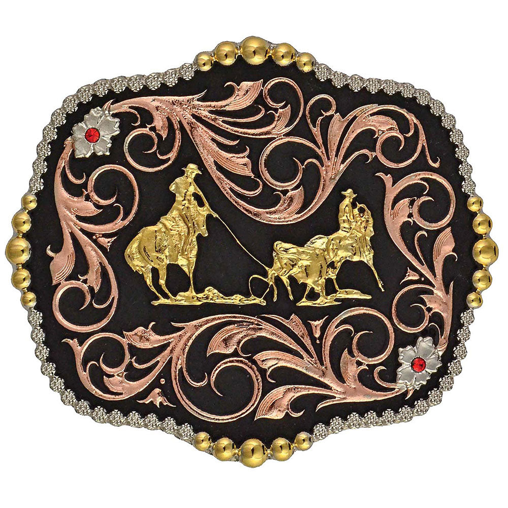A392T Tri-Color Team Ropers Traditional Attitude Buckle by Montana Silversmiths