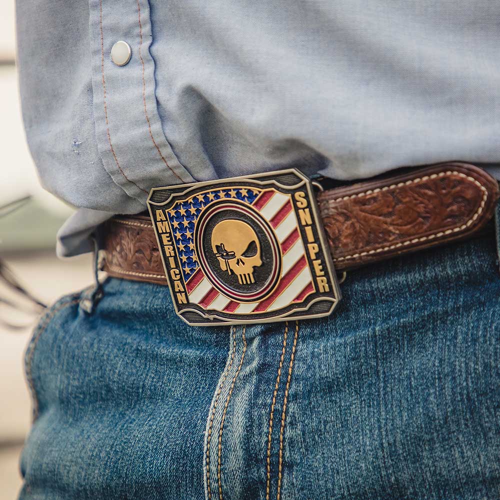 A905CK Patriotic Duty Chris Kyle Buckle by Montana Silversmiths