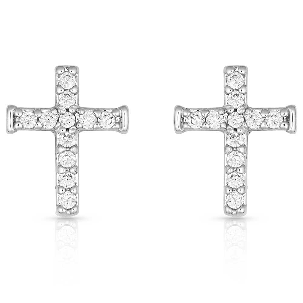 ER1510 Quiet Faith, Tiny Crystal Cross Earrings by Montana Silversmiths