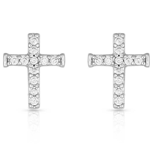 ER1510 Quiet Faith, Tiny Crystal Cross Earrings by Montana Silversmiths