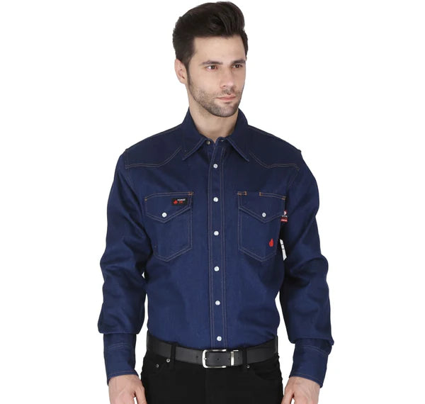 MFRSLD-002 DEN Men's Denim Snap Flame Resistant Shirt by Forge