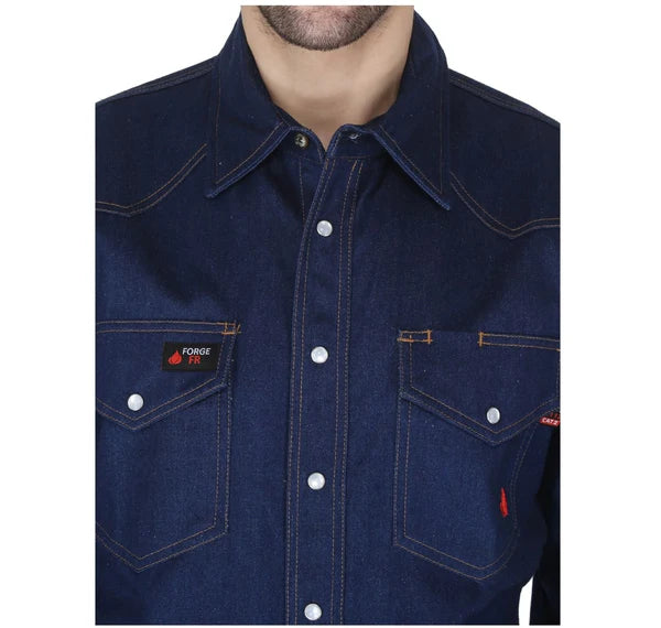 MFRSLD-002 DEN Men's Denim Snap Flame Resistant Shirt by Forge