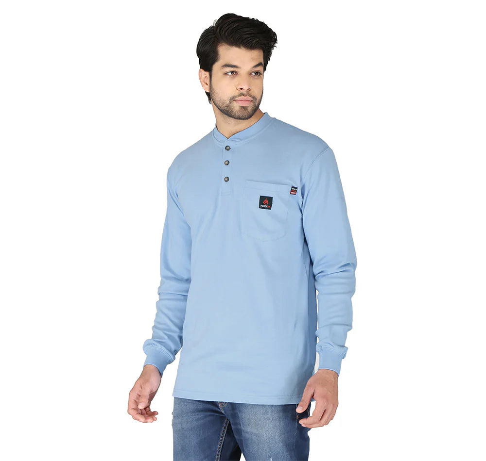 MFRHNLY004-LTBLU Men's Flame Resistant Henley T-Shirt by Forge