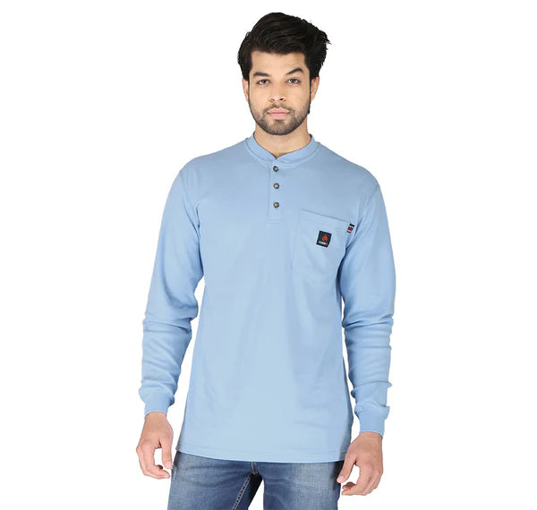 MFRHNLY004-LTBLU Men's Flame Resistant Henley T-Shirt by Forge