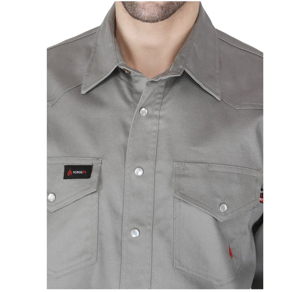 MFRSLD-002 LT GRY Men's Light Grey Flame Resistant Snap Shirt by Forge