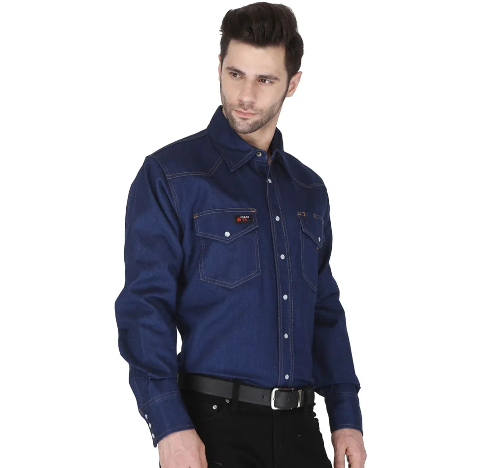 MFRSLD-002 DEN Men's Denim Snap Flame Resistant Shirt by Forge