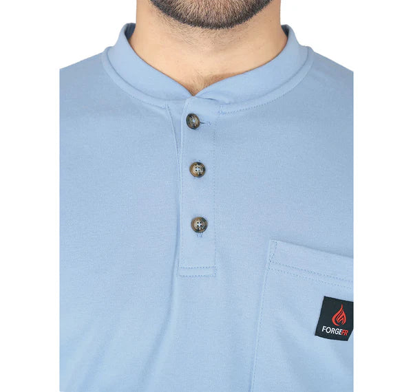 MFRHNLY004-LTBLU Men's Flame Resistant Henley T-Shirt by Forge