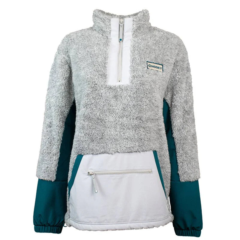 HFP004GY Ladies Grey/Teal Fleece Pullover by Hooey