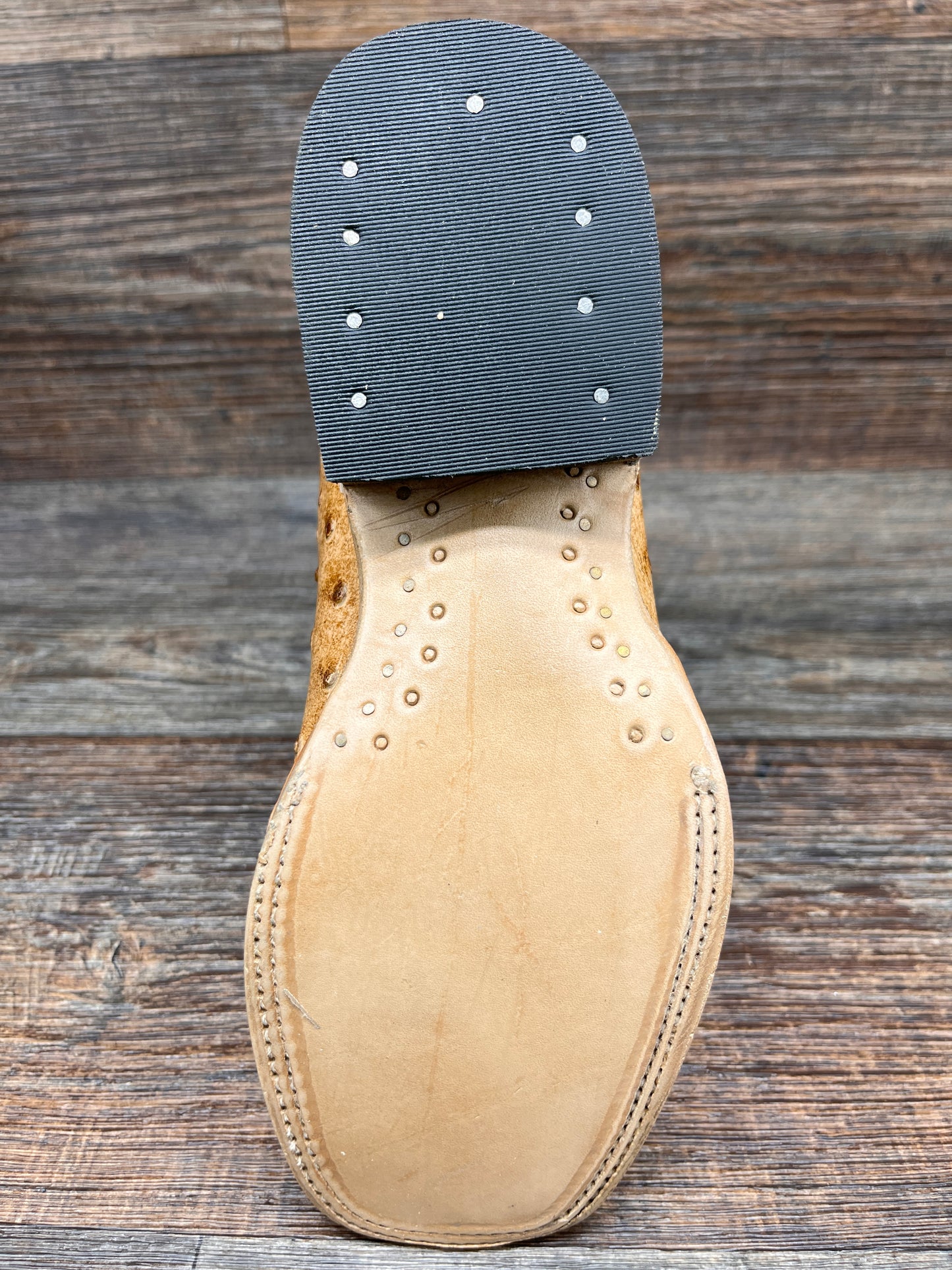 Q477 Women's Tan Faux Ostrich Print Square Toe Western Boot by Cowtown