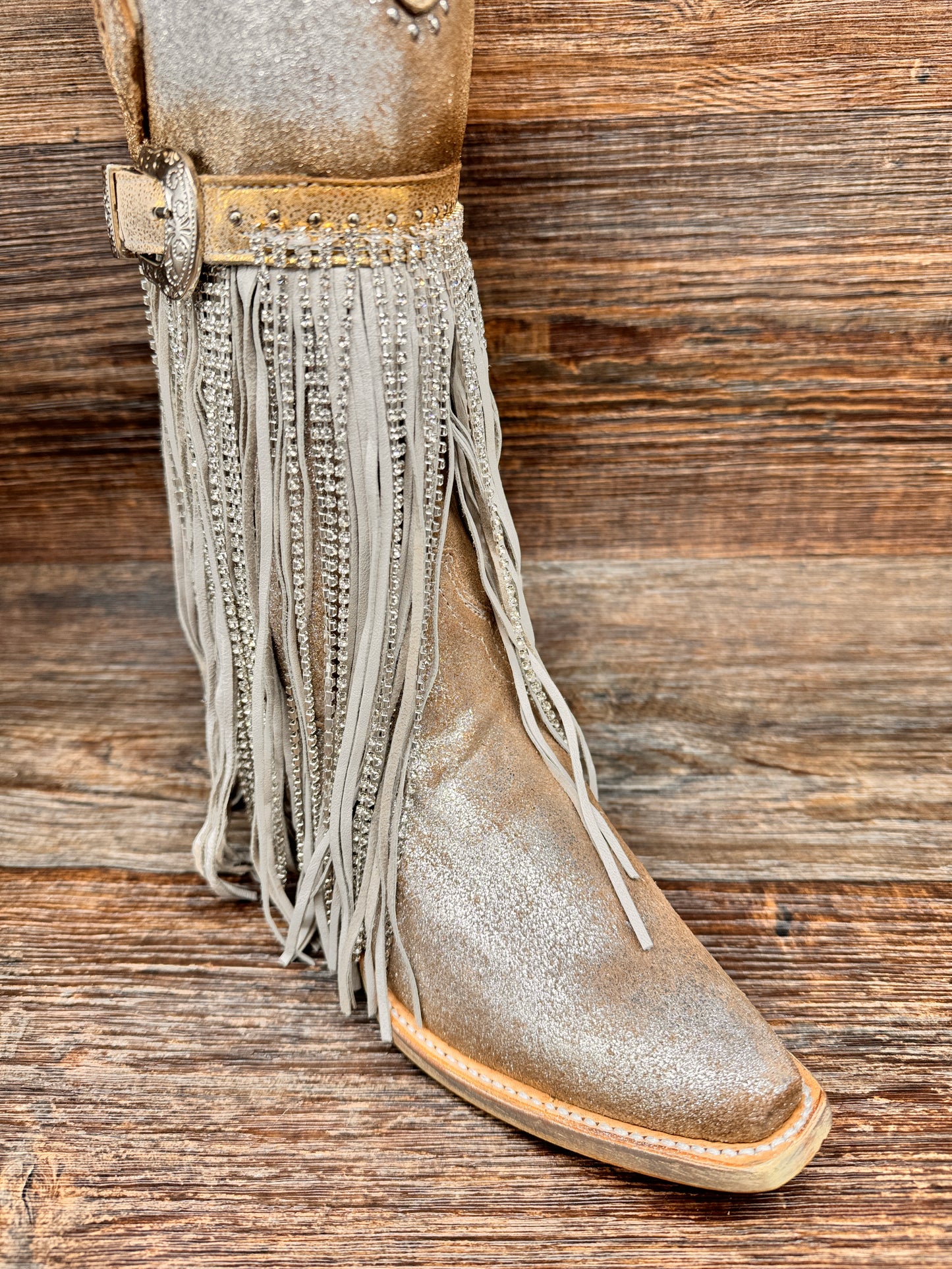 A4514 Women's Snip Toe Metallic Gold and Silver Fringe Boot by Corral