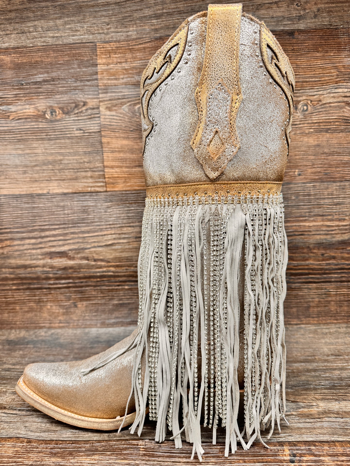 A4514 Women's Snip Toe Metallic Gold and Silver Fringe Boot by Corral