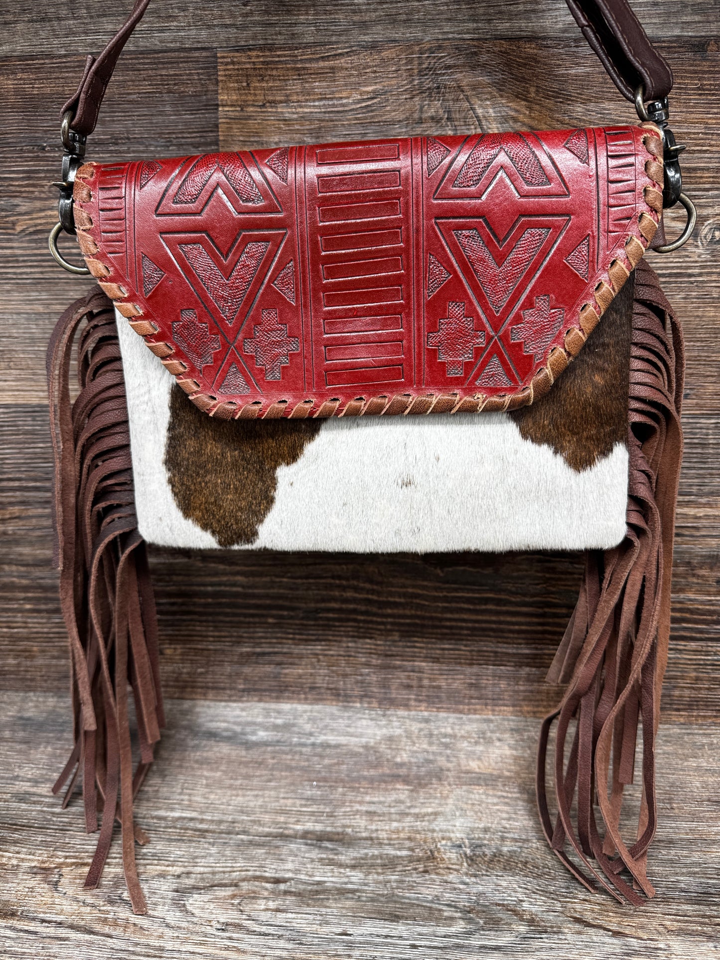 SW AZTEC BRN Women's Cowhide Crossbody Purse by Western Linens