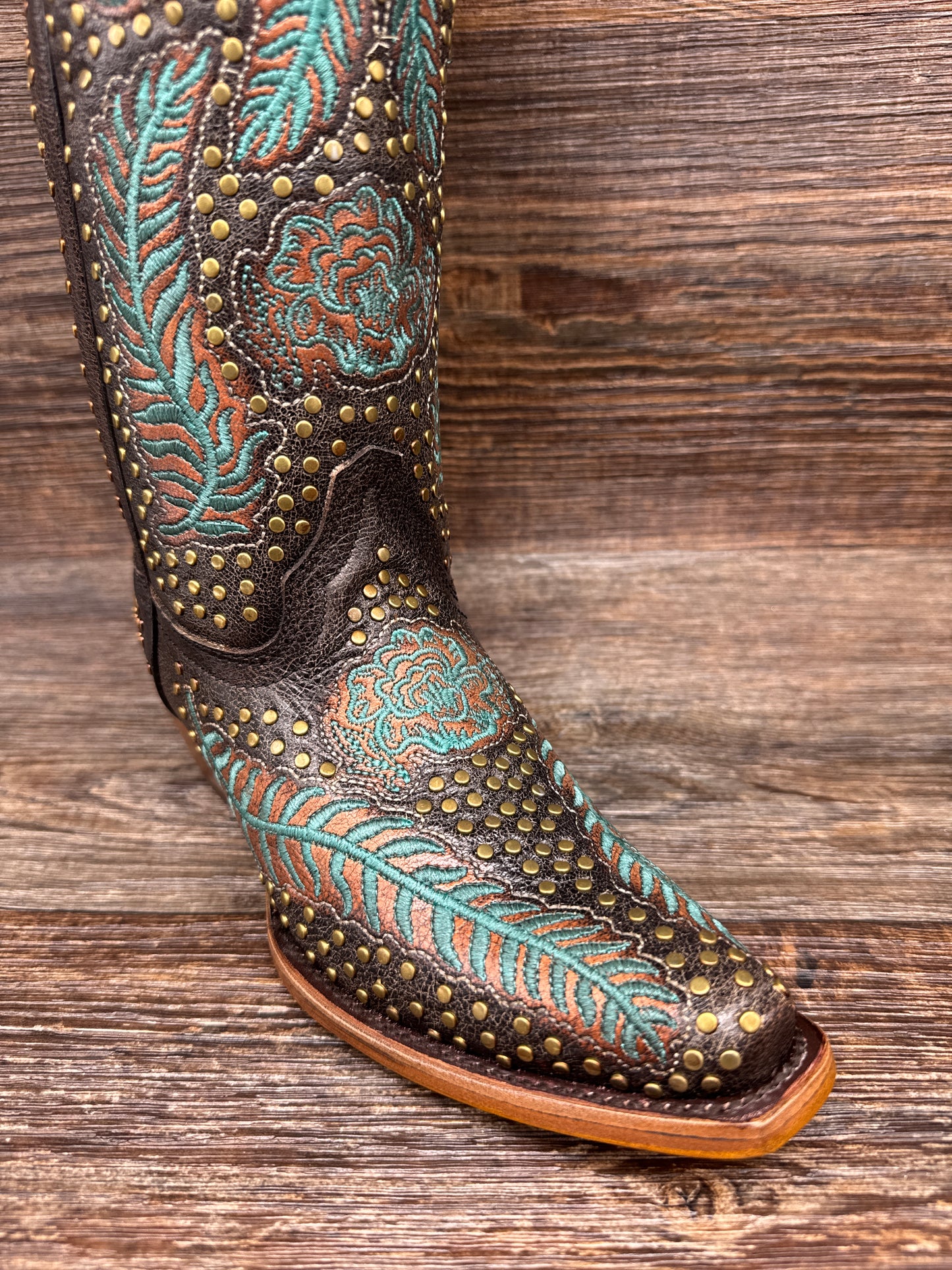 A4726 Women's Floral Embroidered Snip Toe Boot with Studs by Corral