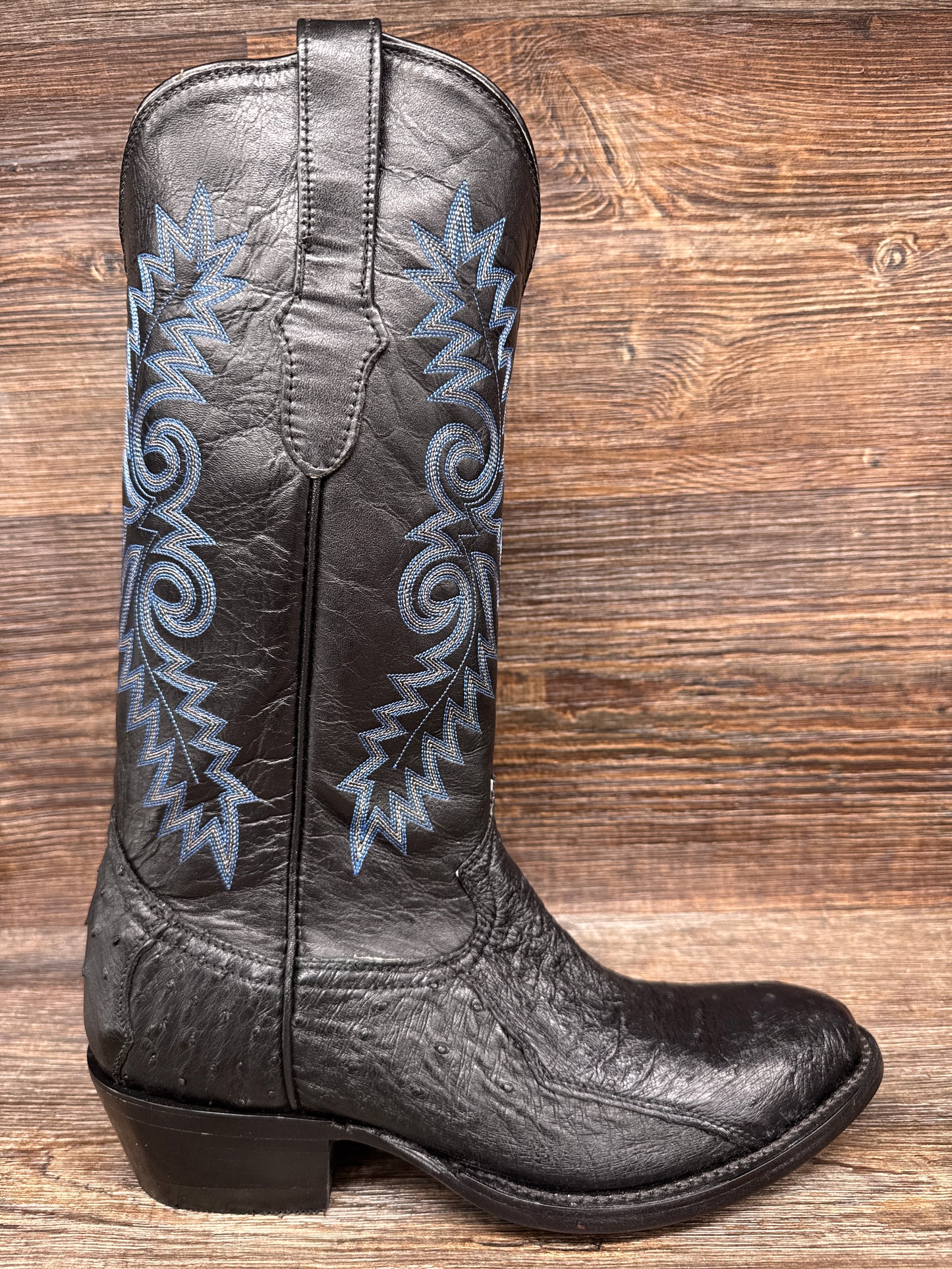 196W Men's R-Toe Genuine Smooth Ostrich Western Boots in Black by Cowtown