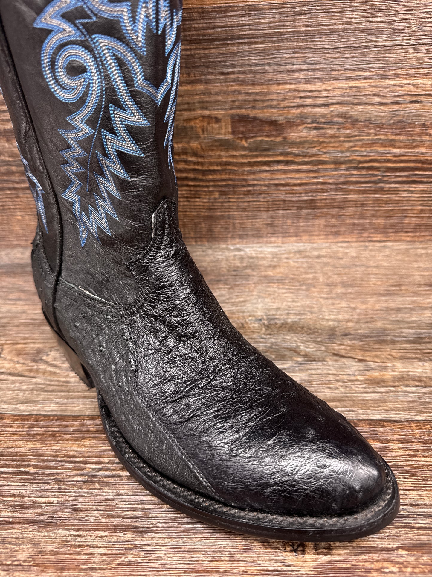 196W Men's R-Toe Genuine Smooth Ostrich Western Boots in Black by Cowtown