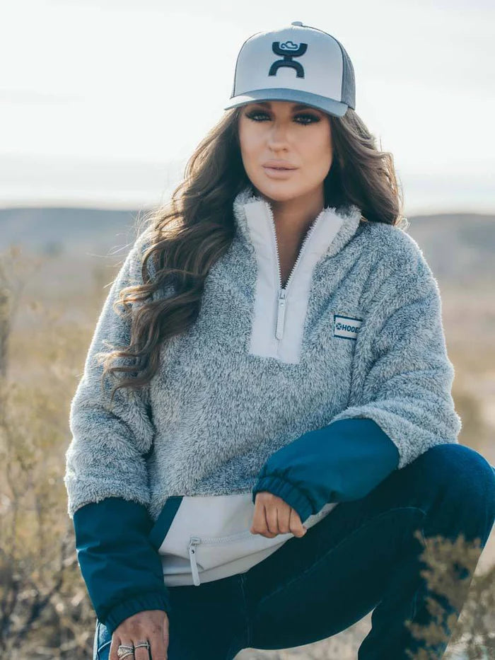 HFP004GY Ladies Grey/Teal Fleece Pullover by Hooey