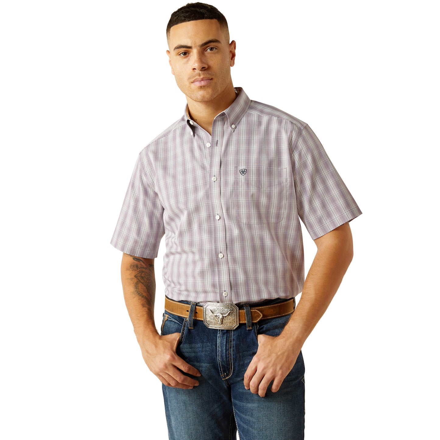 10059005 Men's Wrinkle Free Roy Short Sleeve Button Shirt by Ariat
