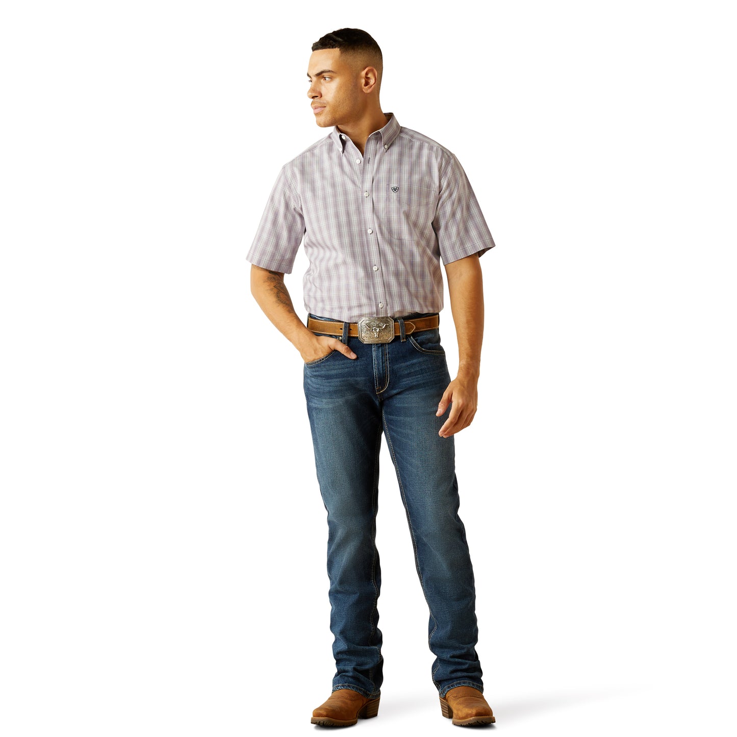 10059005 Men's Wrinkle Free Roy Short Sleeve Button Shirt by Ariat
