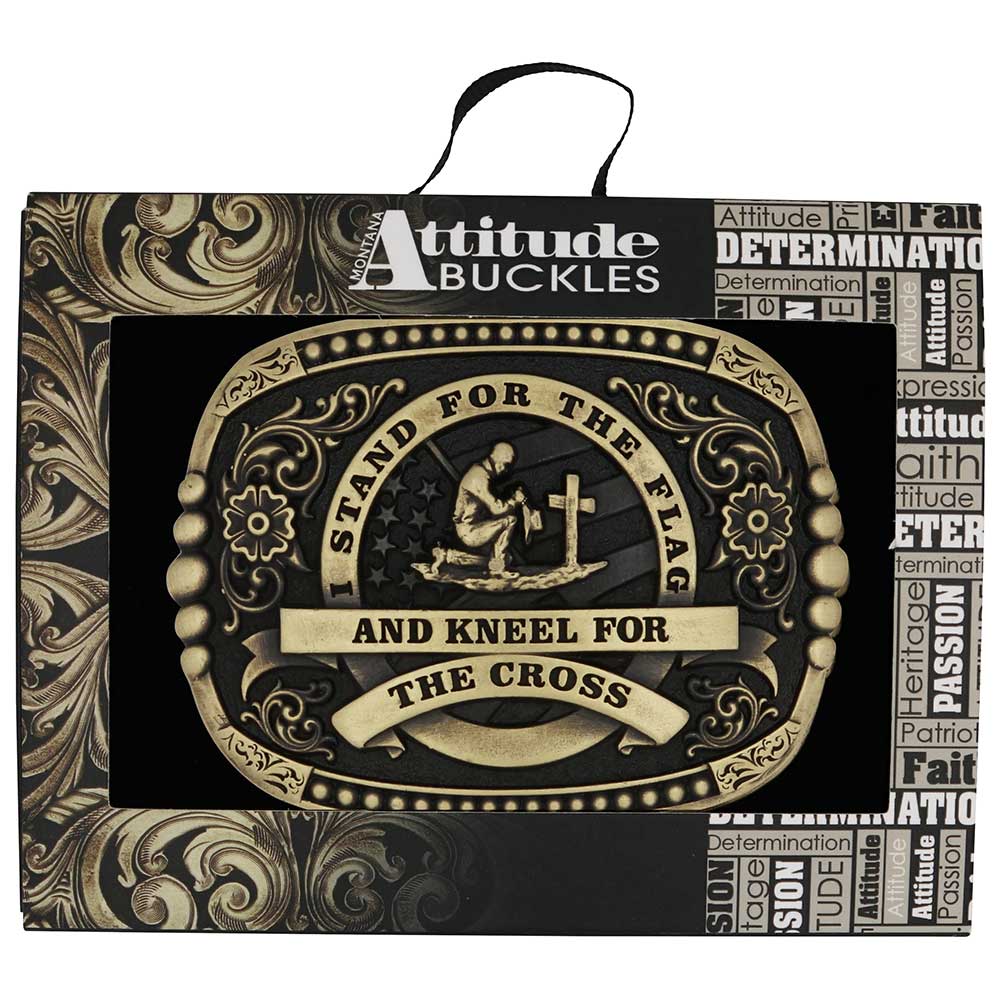 A1040C Kneel For the Cross Attitude Buckle by Montana Silversmiths