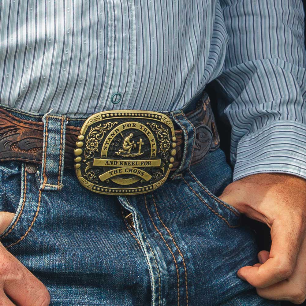 A1040C Kneel For the Cross Attitude Buckle by Montana Silversmiths