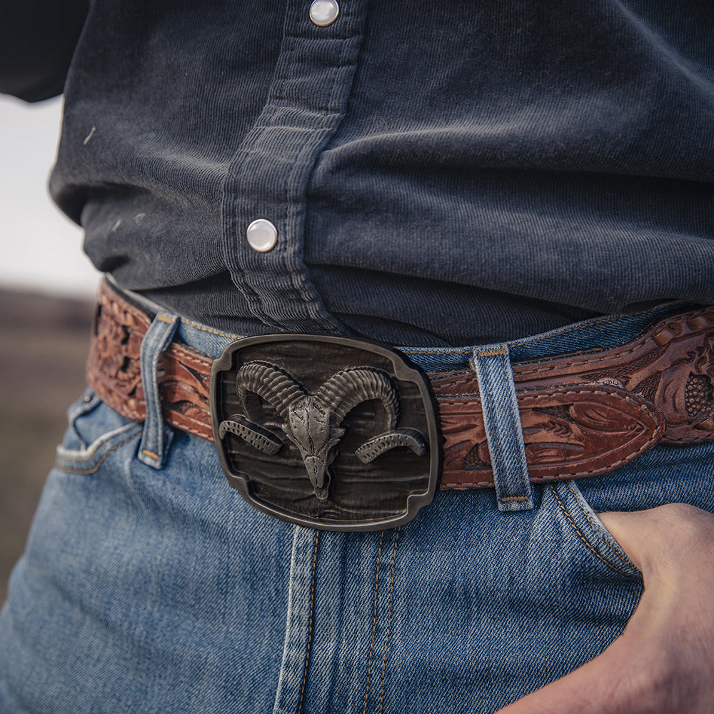 A978S Rocky Mountain Bighorn Sheep Attitude Buckle by Montana Silversmiths