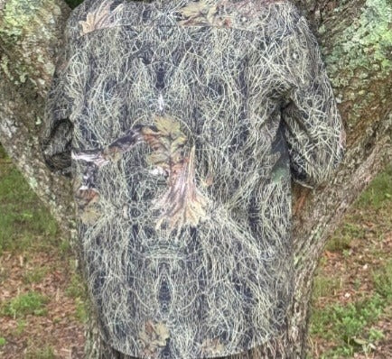 Men's Long Sleeve Button Up Camo Hunting Shirt by Ghilliemonster Outdoors - worn outdoors