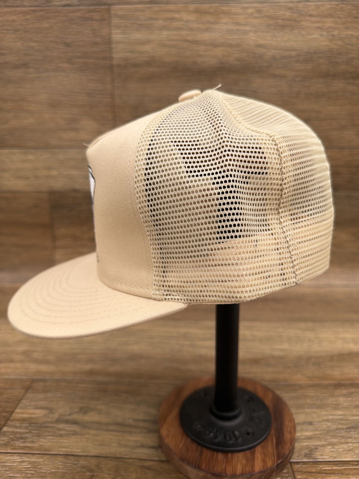 Royal Flush flat brim trucker cap in Tan by Southern Executer, side