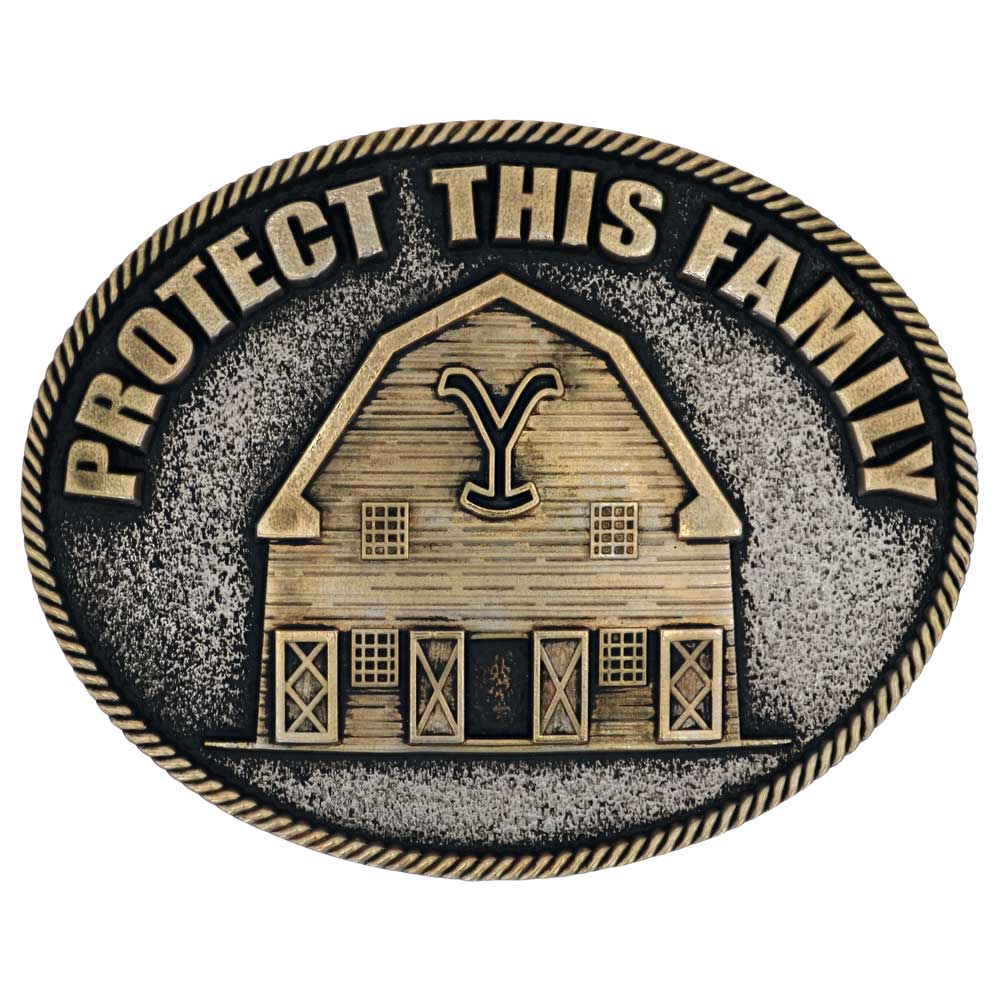 a909yel Yellowstone "Protect This Family" Belt Buckle by Montana Silversmiths