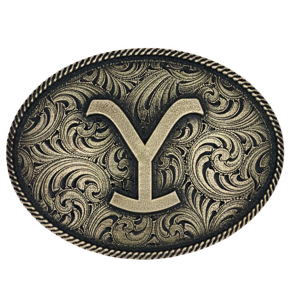 a913yel Yellowstone Filigree Oval Belt Buckle by Montana Silversmiths