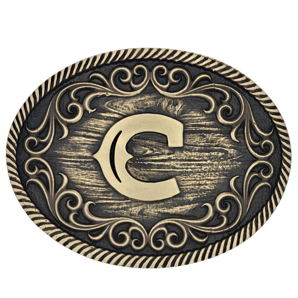 a915 Filigree Initial Attitude Buckle by Montana Silversmiths