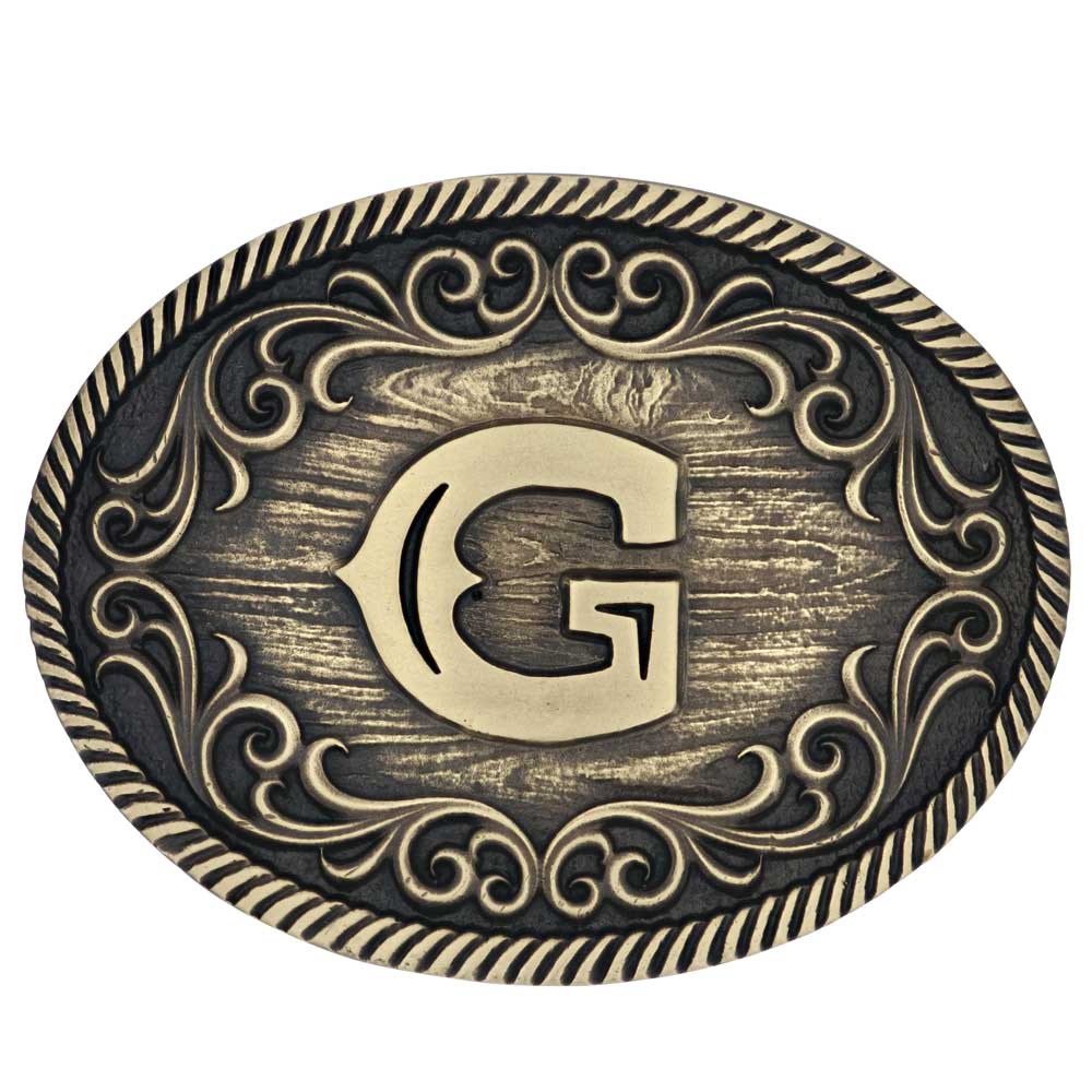 a915 Filigree Initial Attitude Buckle by Montana Silversmiths