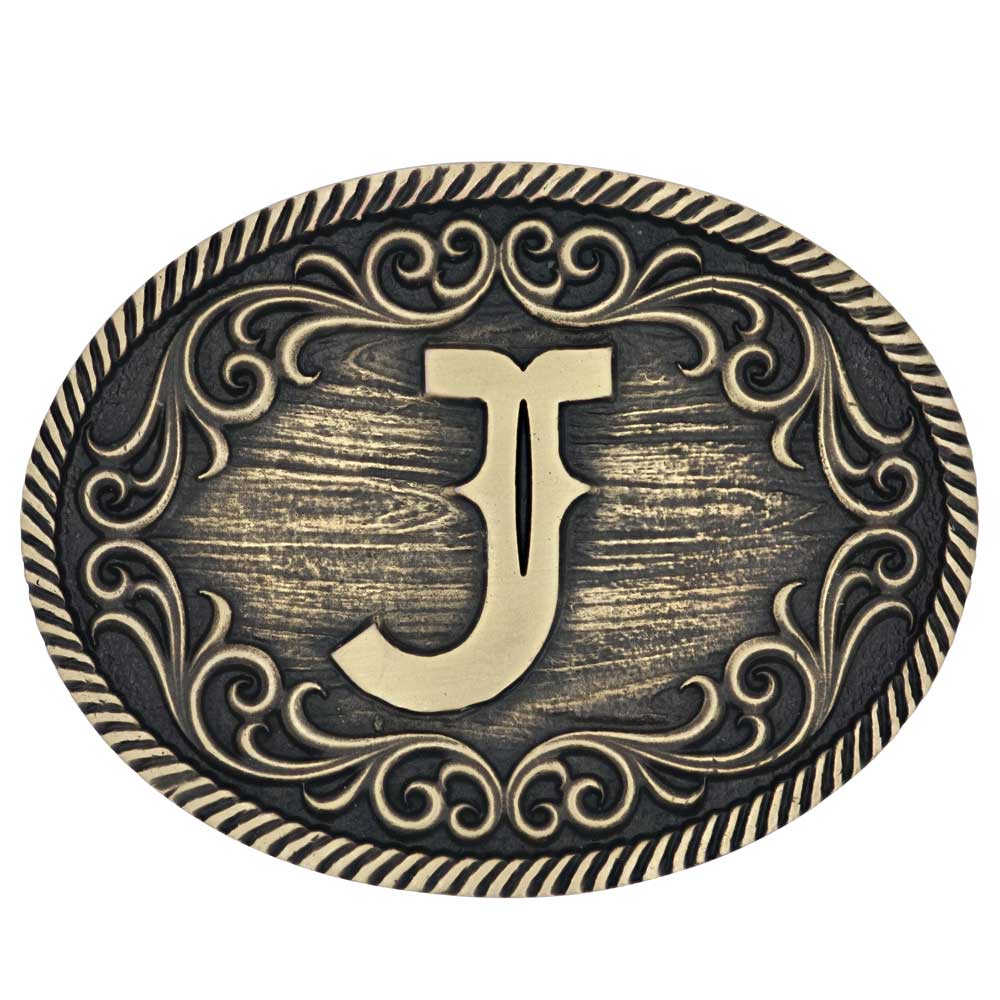 a915 Filigree Initial Attitude Buckle by Montana Silversmiths