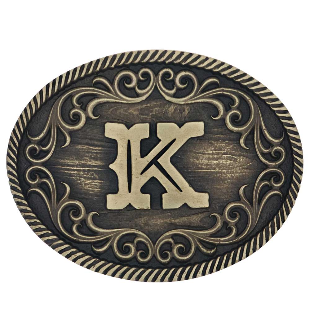 a915 Filigree Initial Attitude Buckle by Montana Silversmiths