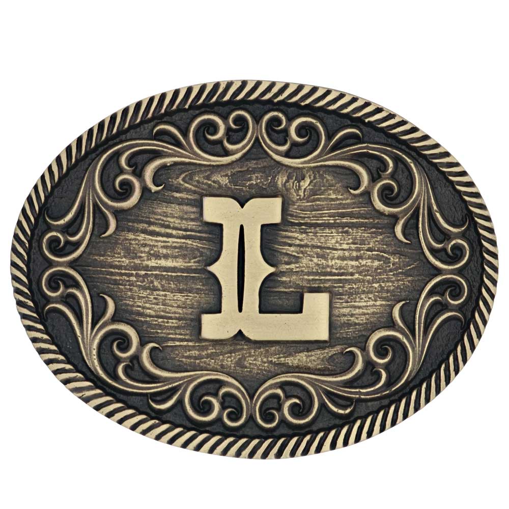 a915 Filigree Initial Attitude Buckle by Montana Silversmiths