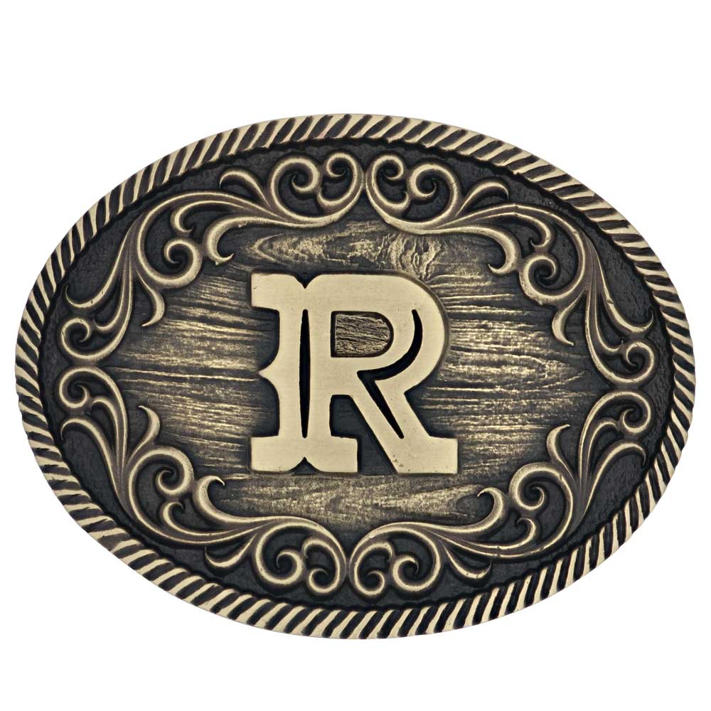 a915 Filigree Initial Attitude Buckle by Montana Silversmiths