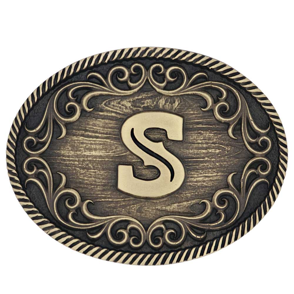 a915 Filigree Initial Attitude Buckle by Montana Silversmiths
