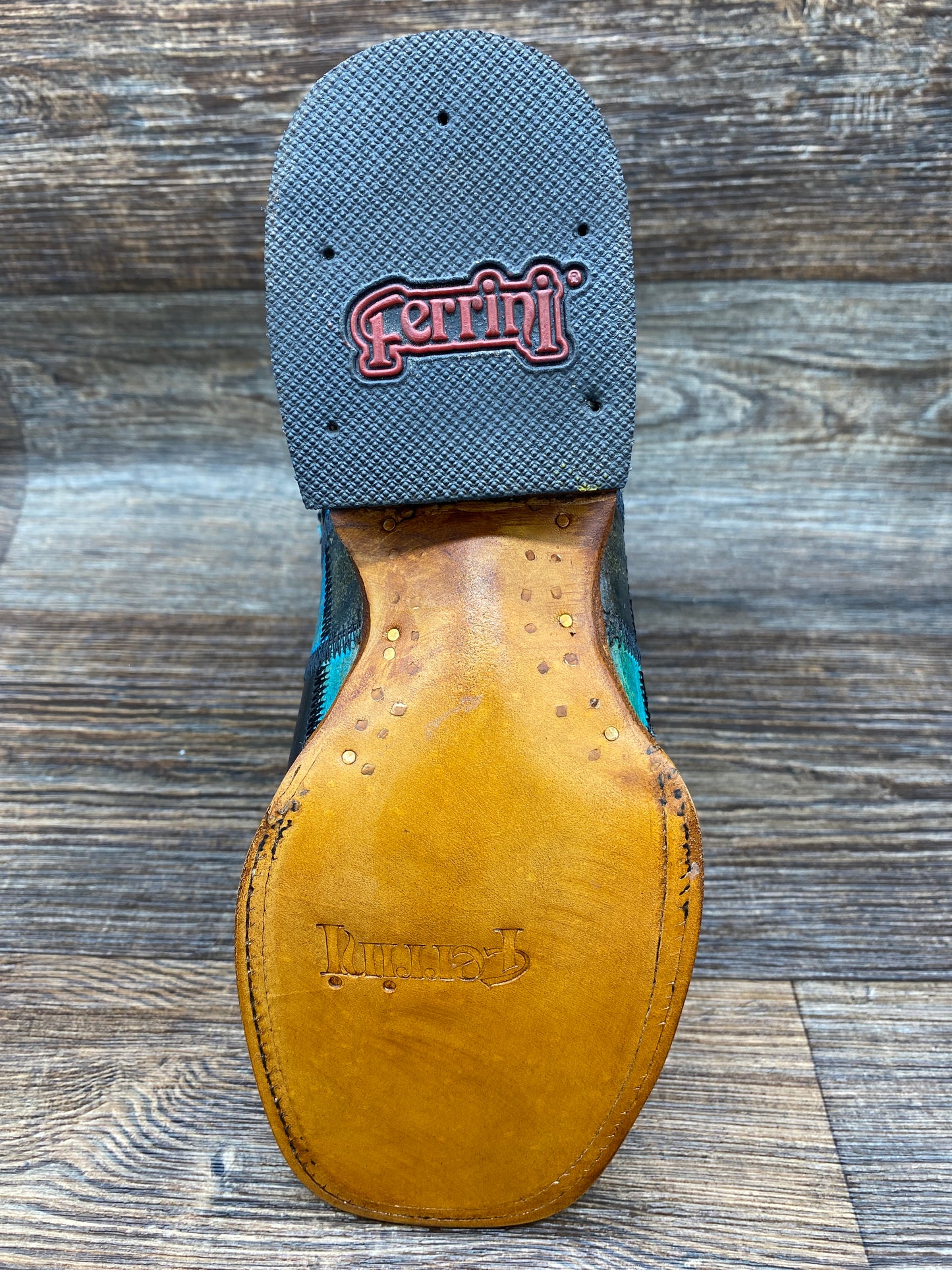 8139350060b Women's Patchwork Black and Teal Square Toe Boot by Ferrini