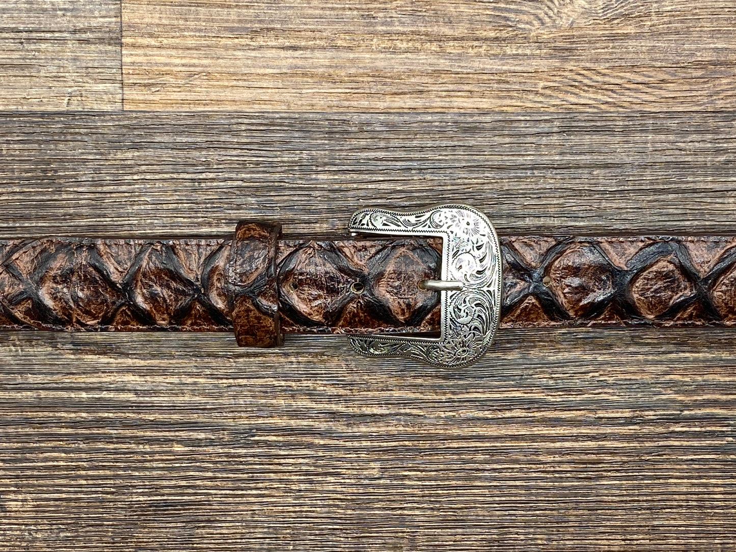 158h Brown Exotic Print belt by Cowtown