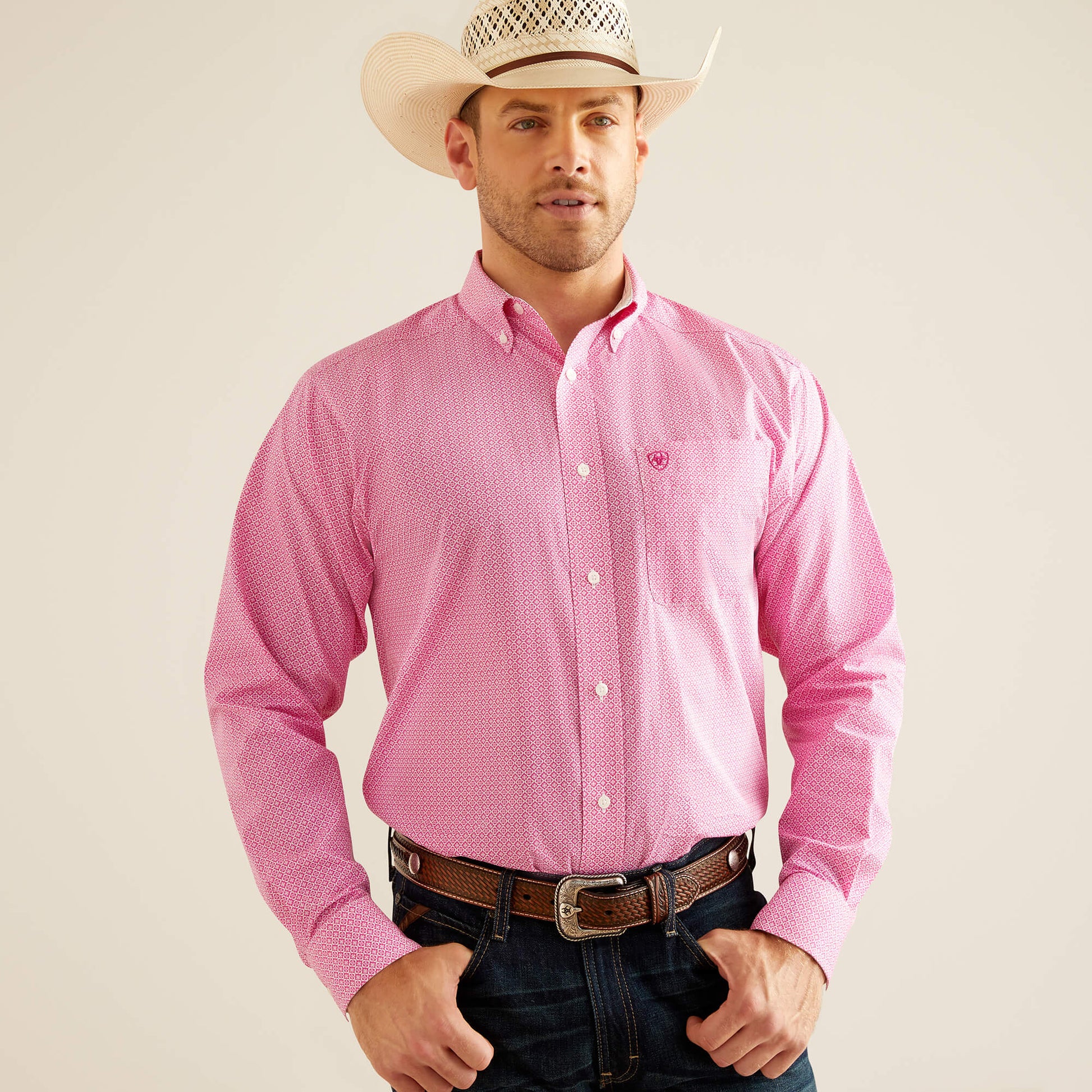 Ariat Men's Team Clifford Pink Classic Fit Long Sleeve Button Down Western  Shirt 10047350