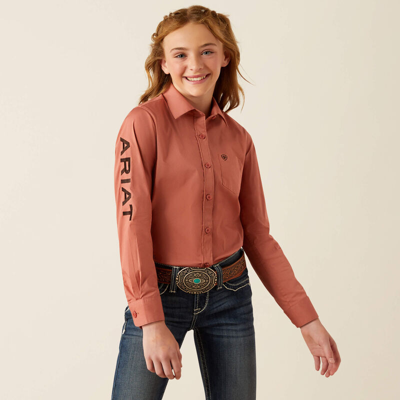 10053944 Girl's Team Kirby Long Sleeve Shirt in Light Mahogany by Ariat