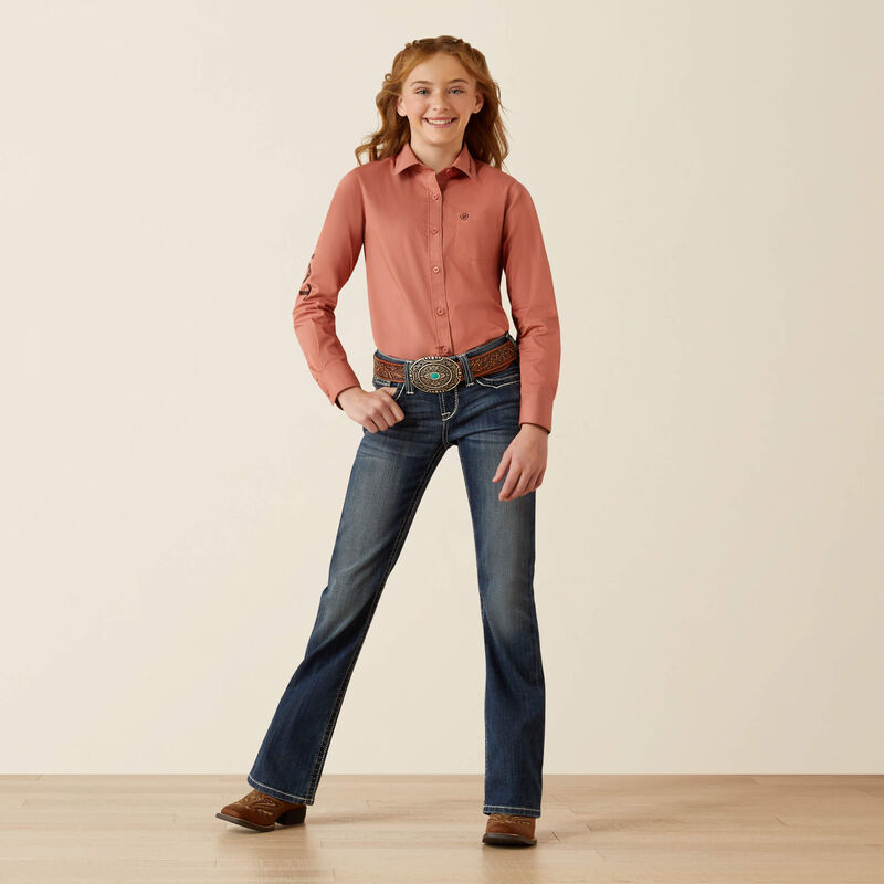 10053944 Girl's Team Kirby Long Sleeve Shirt in Light Mahogany by Ariat