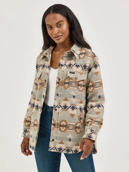 112368299 Women's Retro Quilted Lined Jacquard Shacket by Wrangler
