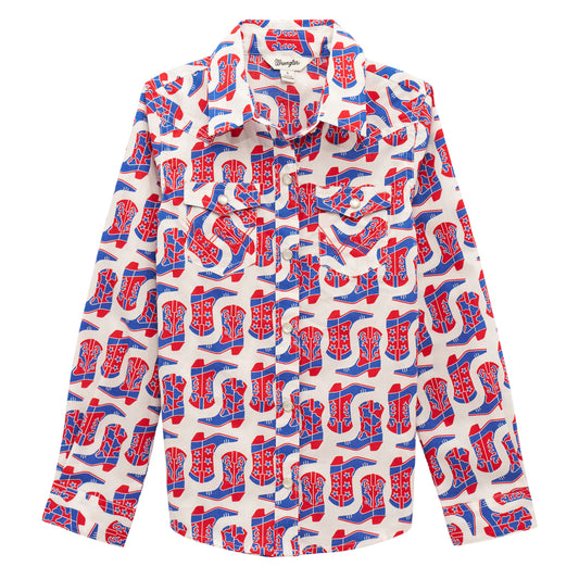 112379344 Girl's Cowgirl Boots Western Snap Shirt by Wrangler